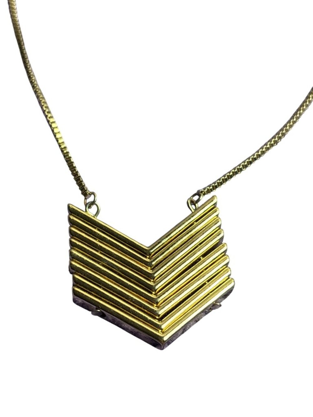Goldtone Chevron Arrow Pendant Box Chain Necklace 28 - 31 inches Long